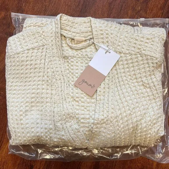NWT Goumi Kids Mom Alabaster Waffle Robe M/L White Organic Cotton Pockets - Picture 3 of 3
